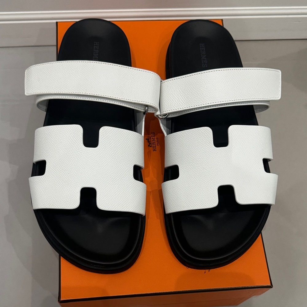 Hermès Black and White Slide Sandals